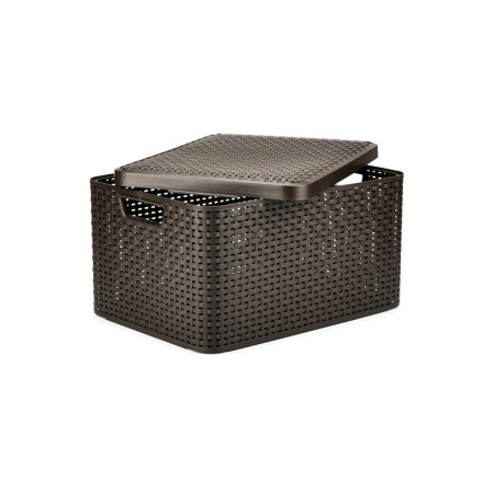 Корзина RATTAN STYLE BOX L 30л+крышка тёмно-коричневая