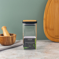 Банка из боросиликатного стекла для хранения сыпучих продуктов квадратная BAMBOO 300мл