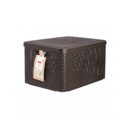 Корзина RATTAN STYLE BOX L 30л+крышка тёмно-коричневая