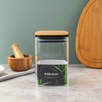 Банка из боросиликатного стекла для хранения сыпучих продуктов квадратная BAMBOO 1000мл
