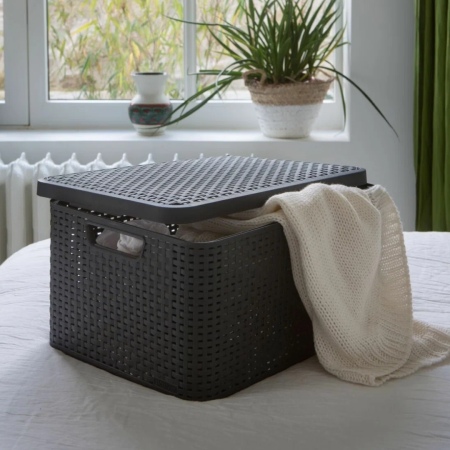 Корзина RATTAN STYLE BOX S + крышка тёмно-коричневая